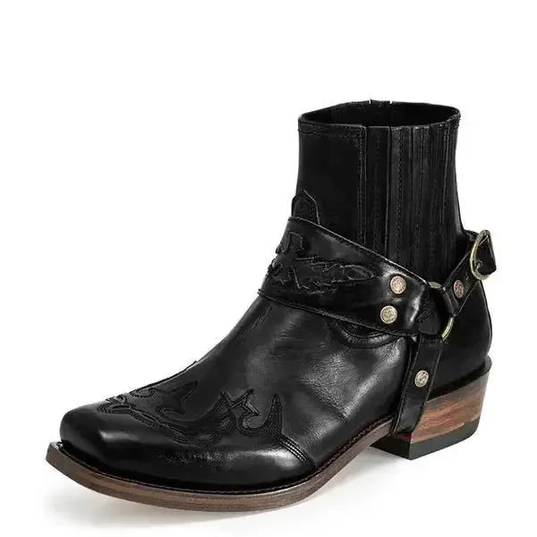 Bottes Homme Courtes Cuir Vintage Avec Broderie